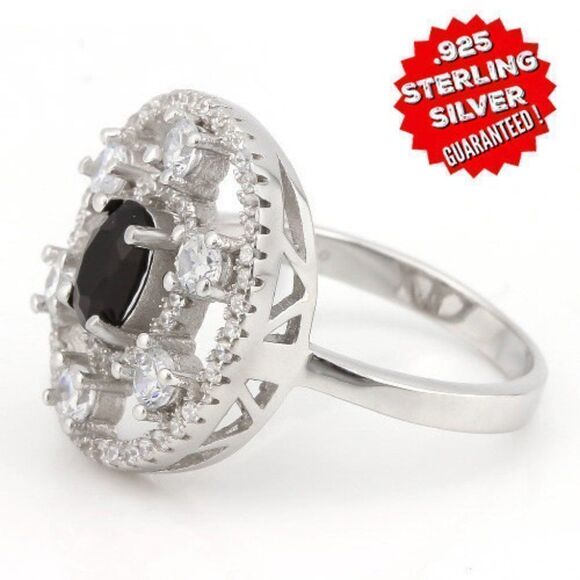 Elite New .925 Sterling Silver Sapphire & AAA Grade Australian CZ Ring Size 8 - Picture 1 of 11
